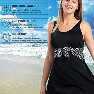 ZEBRA DETAIL BLACK SWIM DRESS ONE PIECE SWIMSUIT